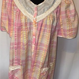 Vintage 80’s Pink and Yellow Plaid Nightgown house coat spring cottage core
